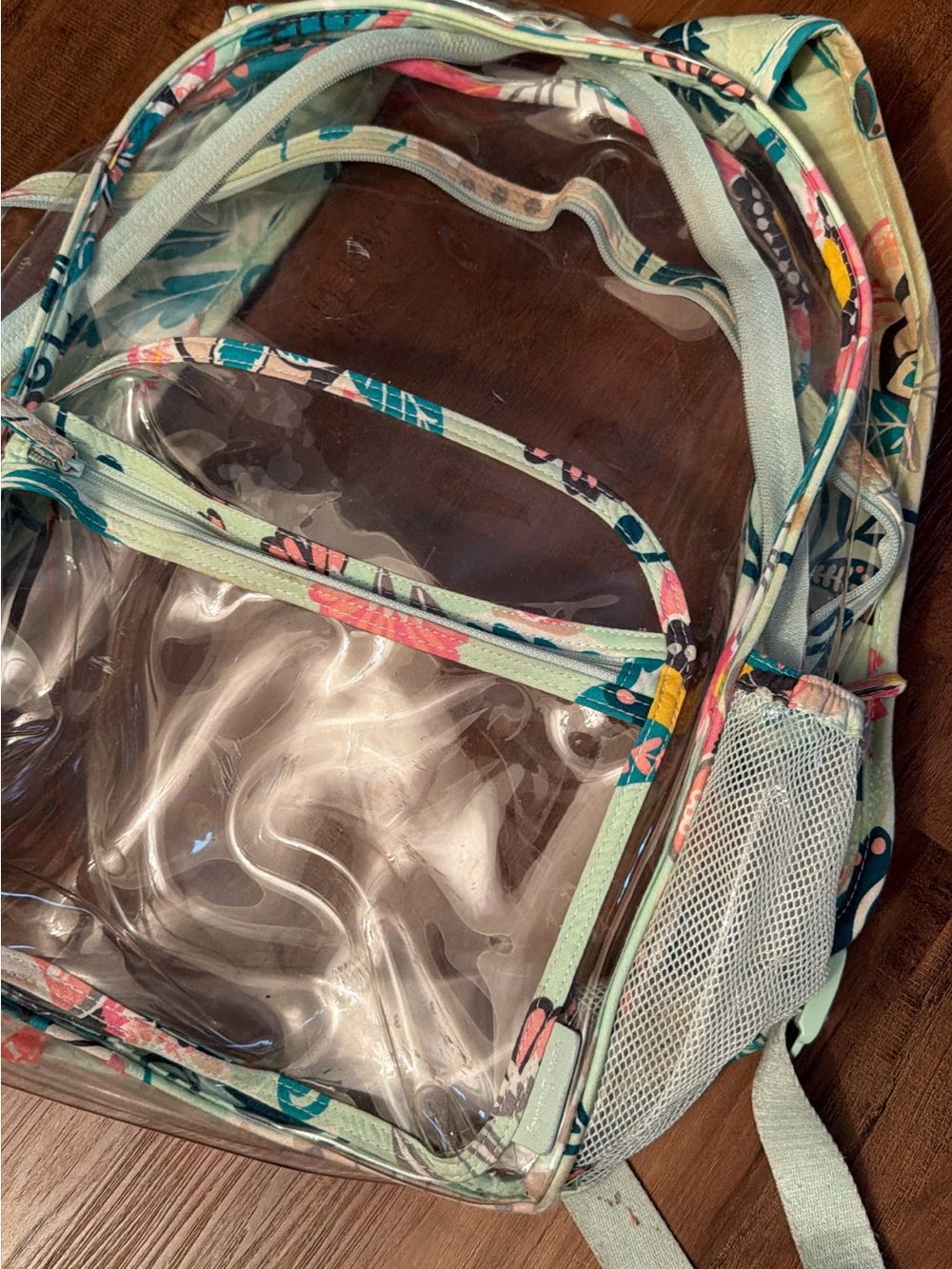 Vera Bradley Clear Kids Backpack with Mint Floral Trim